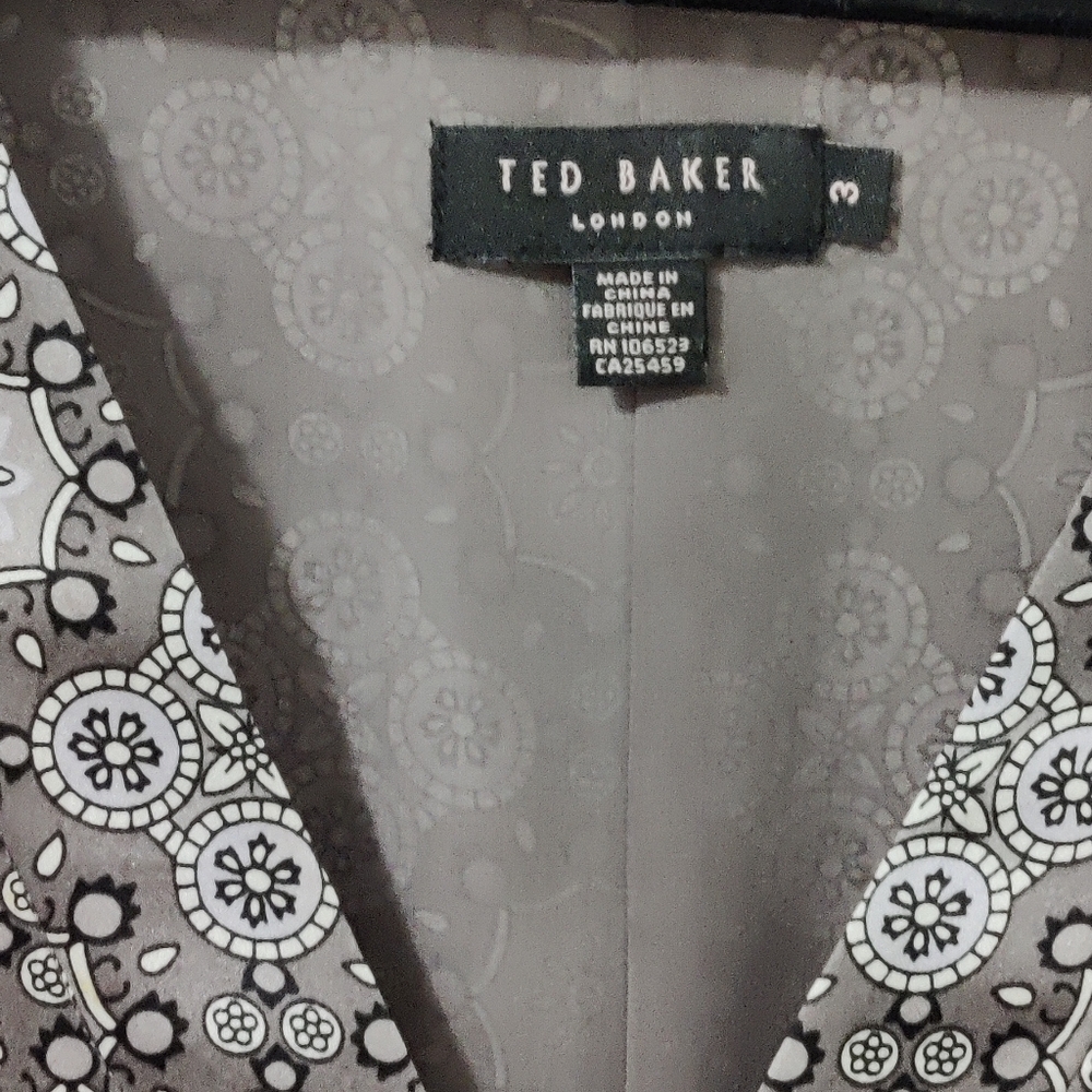 TED BAKER LONDON TB 3 US 6 Silk Tie Back Dress in Gray Multi Geometric Print 👗 - Picture 2 of 9